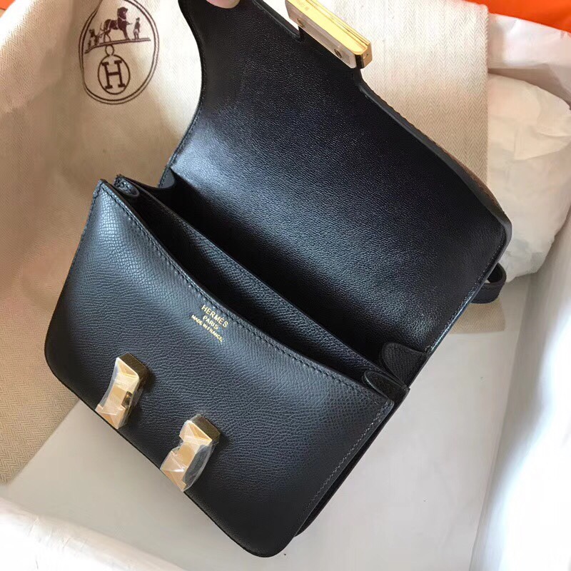 Hermes Constance 24cm Shoulder Bag In Black Epsom Leather